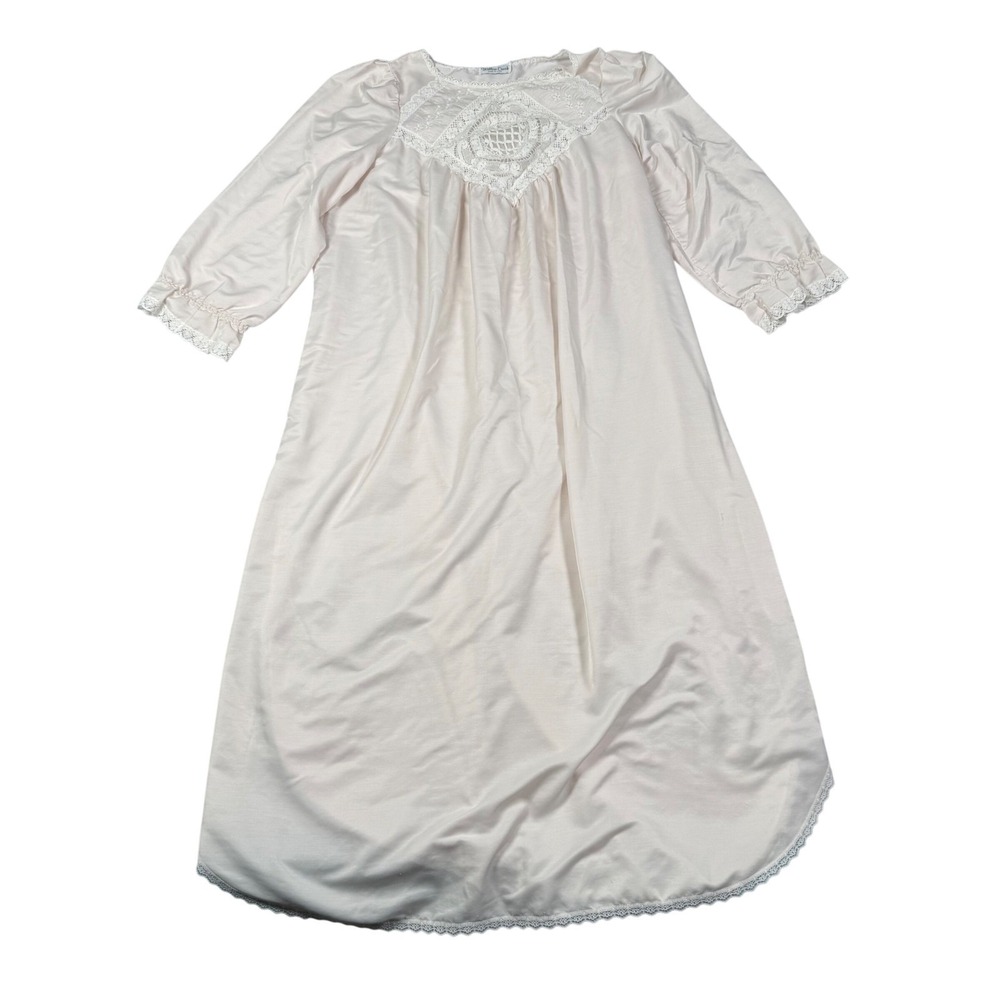 Willow Creek Vintage Nightgown Coquette Grannycore Pink Lace Crochet Yoke USA